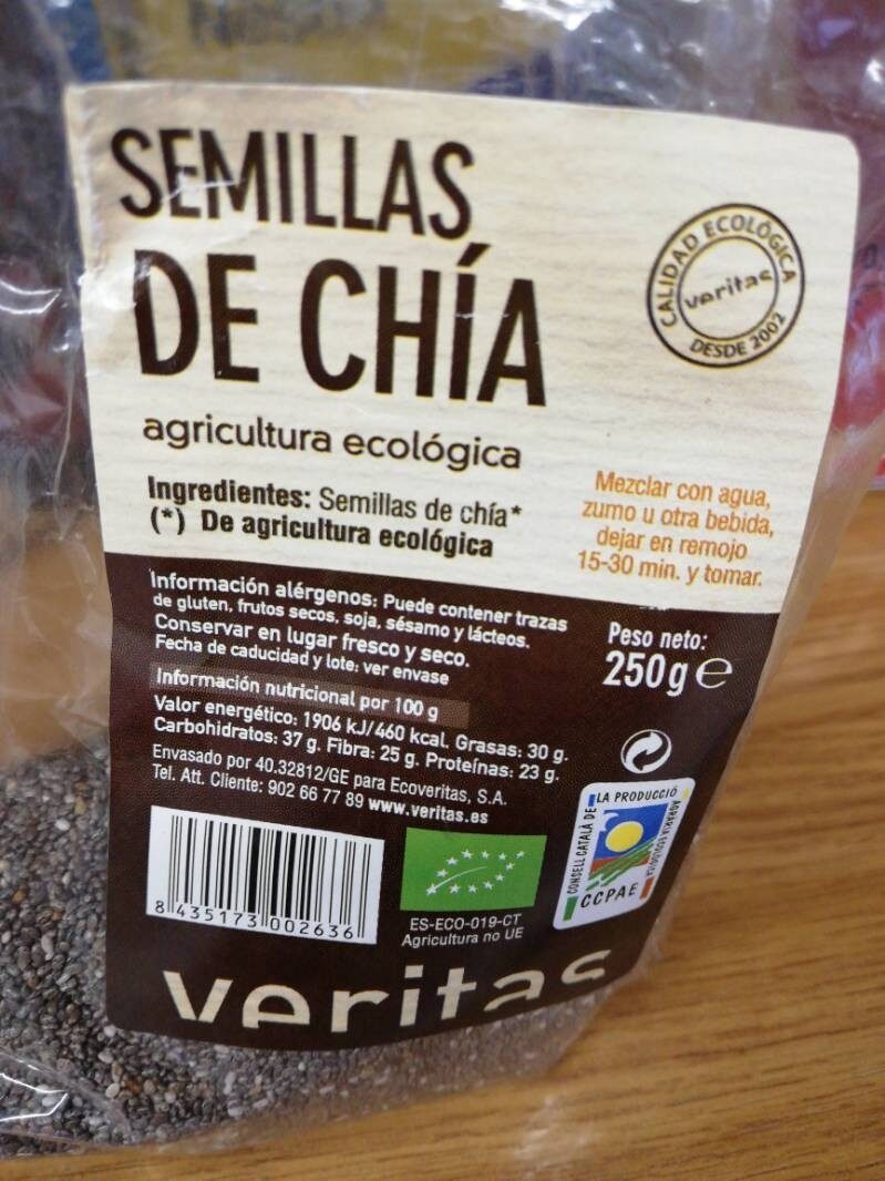 Semillas de Chia - Informació nutricional - es