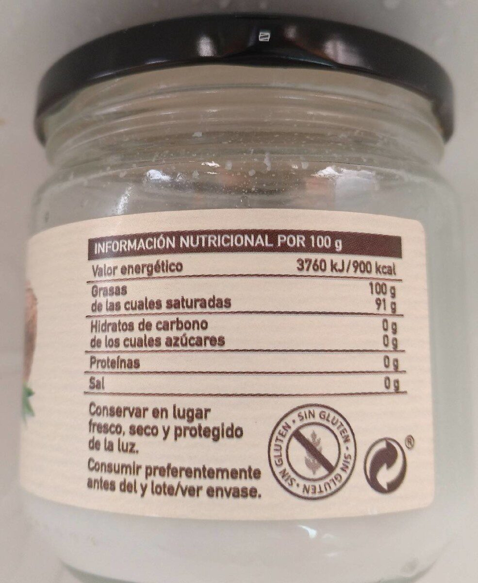 Aceite De Coco Virgen extra - Información nutricional