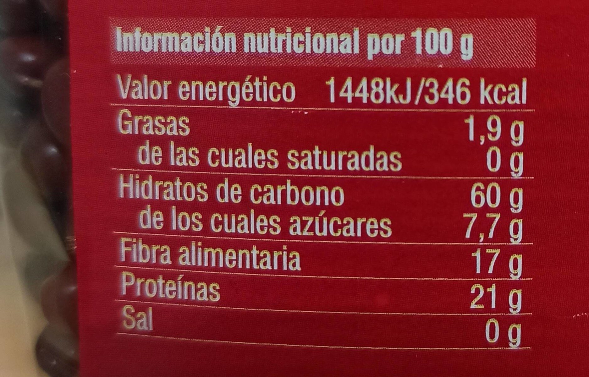 Azuki Eco Veritas 500G - Nutrition facts - es