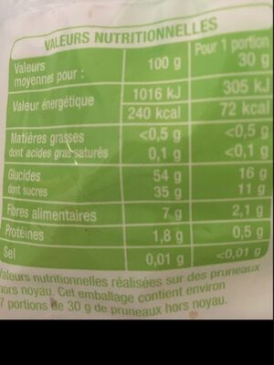Pruneaux d'agen - Nutrition facts - fr