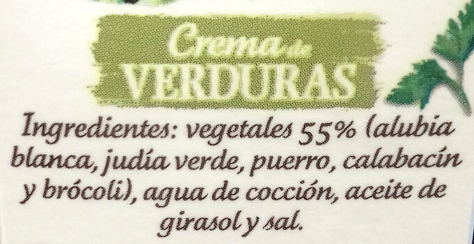 Crema de verduras con legumbres envase 340 g - Ingredients - es