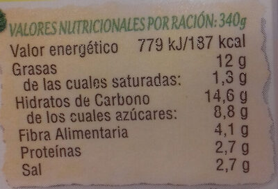 Crema de calabaza con legumbres envase 340 g - Nutrition facts - es