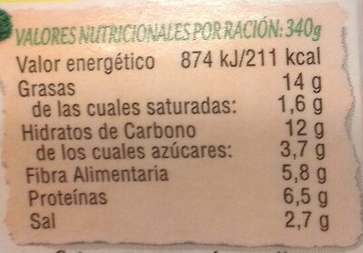 Crema de espinacas con legumbres envase 340 g - Nutrition facts - es