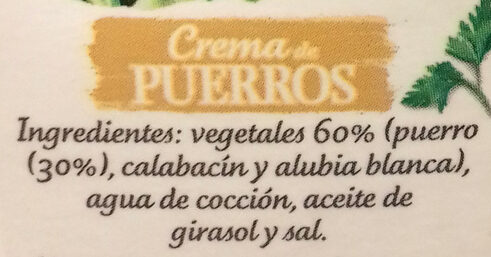 Crema de puerros con legumbres envase 340 g - Ingredients - es