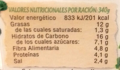 Crema de puerros con legumbres envase 340 g - Nutrition facts - es
