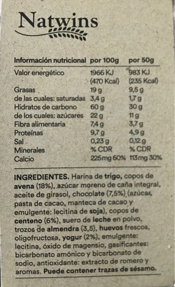 ALMENDRAS, CHOCOLATE Y YOGUR - Informació nutricional - es