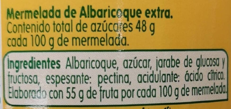 Mermelada extra de albaricoque - Ingredientes