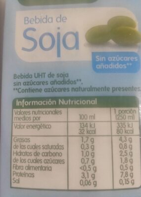 Bebida de soja - Informació nutricional