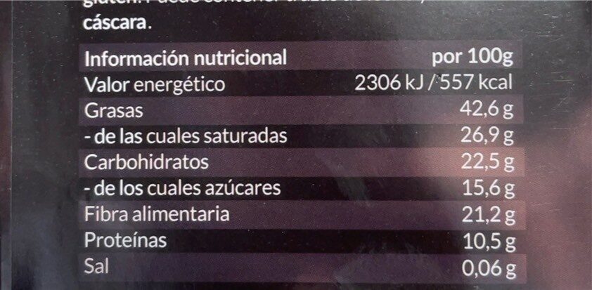 Chocolate negro 85% cacao - Información nutricional