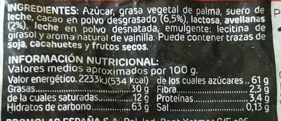 Crema de cacao - Informació nutricional - fr