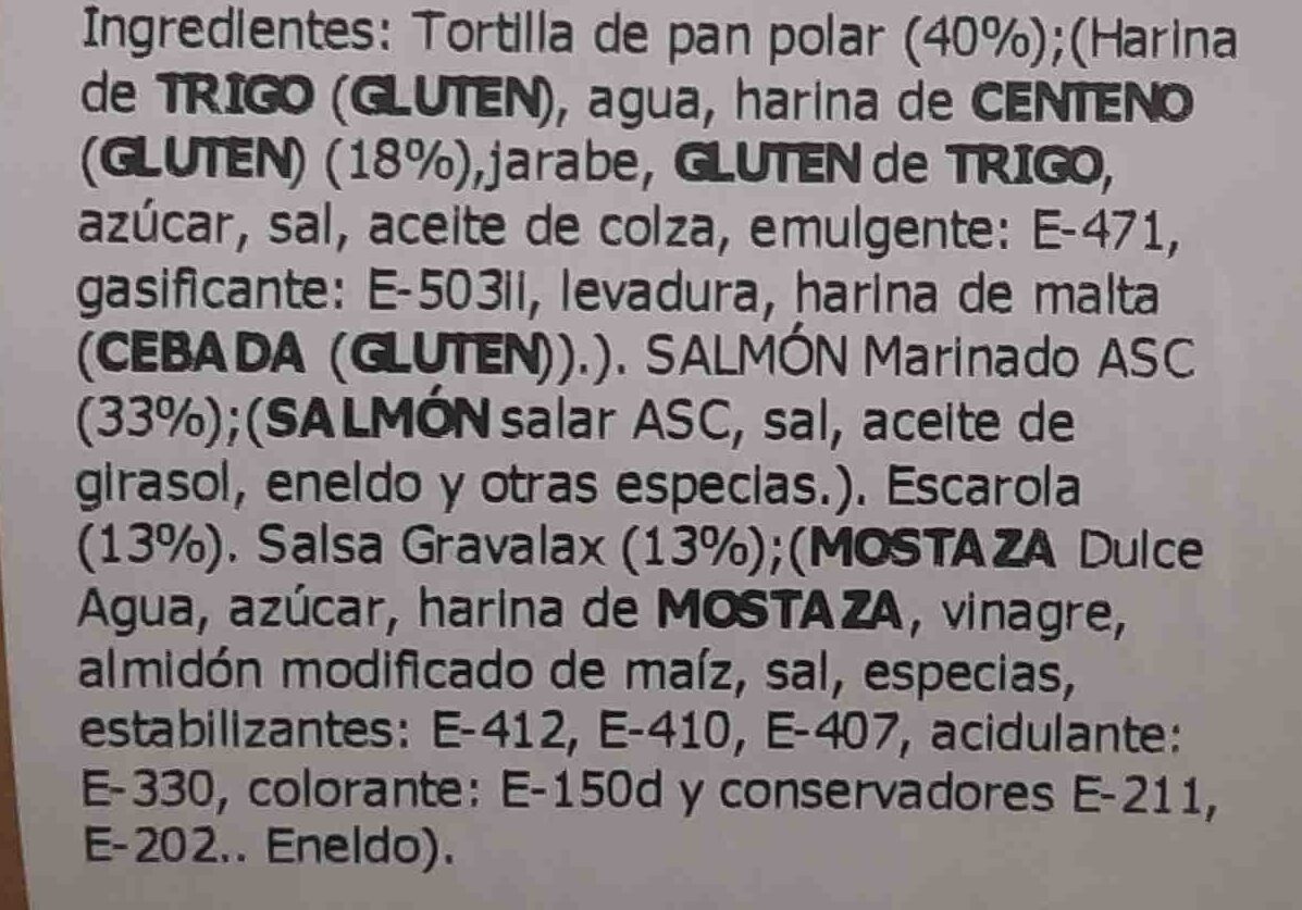 Wrap de Salmon Marinado ASC - Ingredients - es