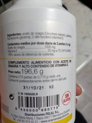 Aceite de onagra + vitamina E - Ingredients - es