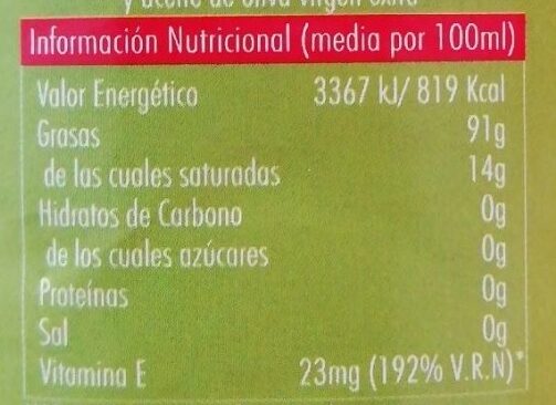 Aceite de oliva 0,4º - Informació nutricional - es
