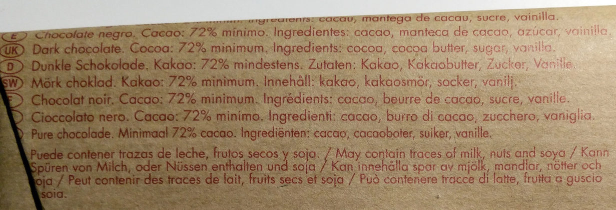 Dark chocolate 72 % Ghana - Ingredients - en