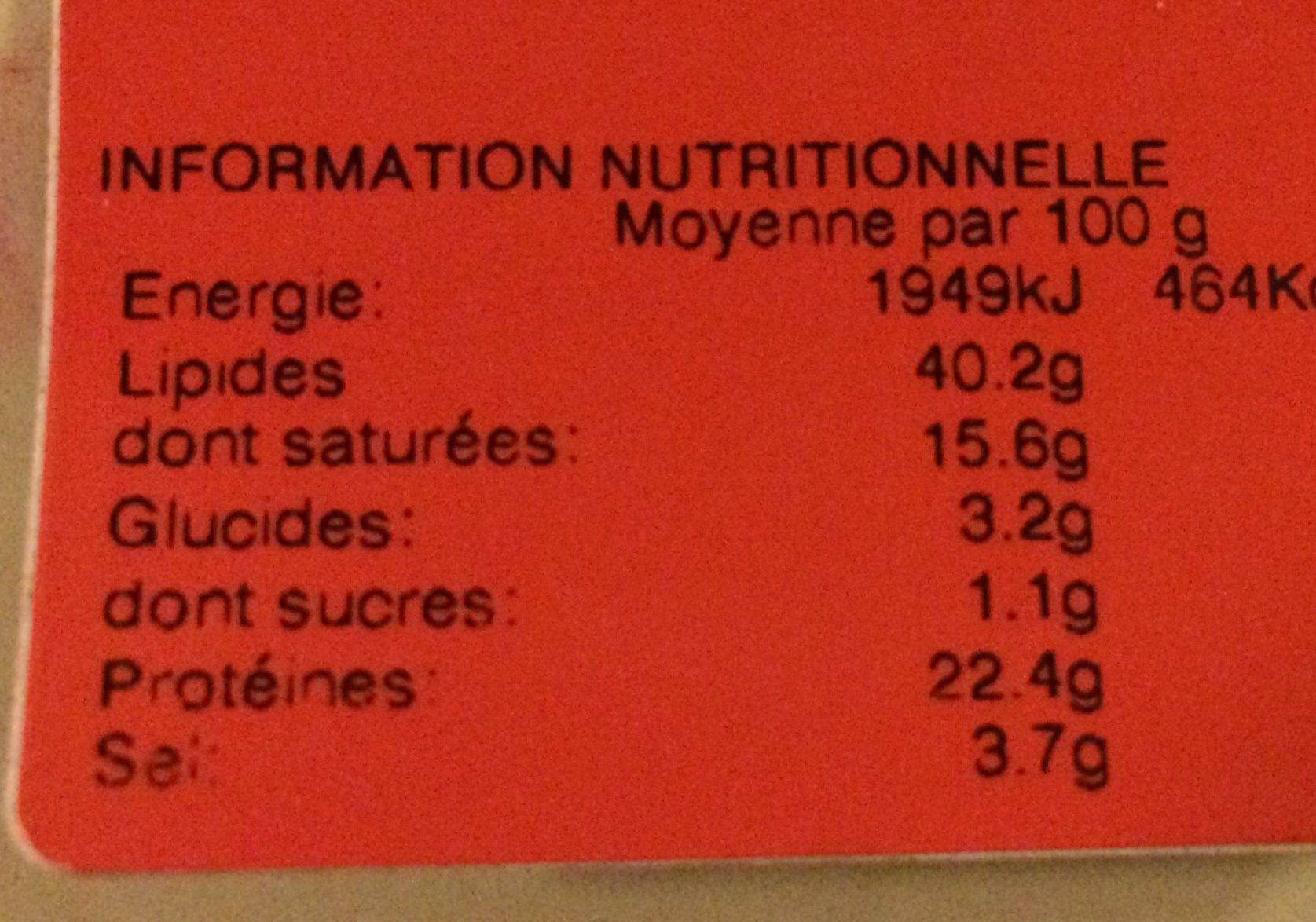 Fuet aux cèpes - Nutrition facts - fr