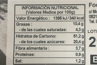 Coca de Sant Joan - Información nutricional