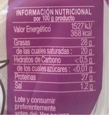 Emmental sin lactosa - Nutrition facts - fr