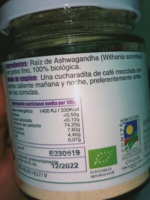 Ashwagandha churna - Nutrition facts - es