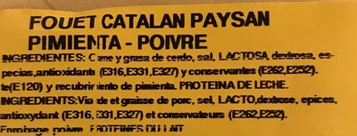 Fouet Catalan Paysan Pimienta - Poivre - Ingredients - fr