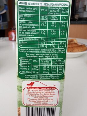 Bebida de soja uht - Informació nutricional - es