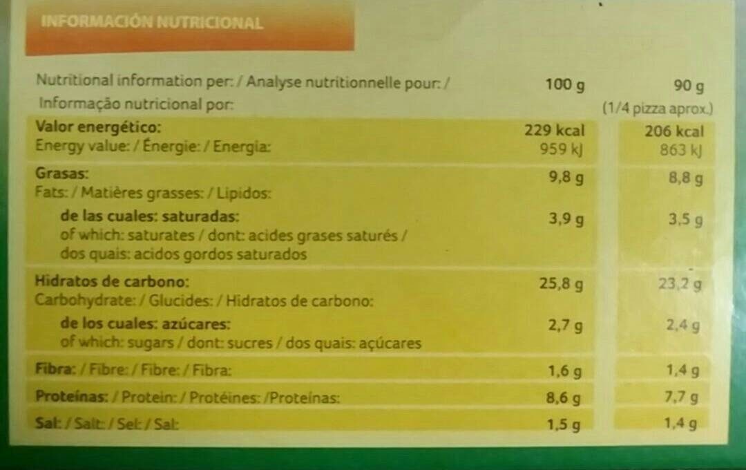 Pizza Boloñesa - Tableau nutritionnel - es