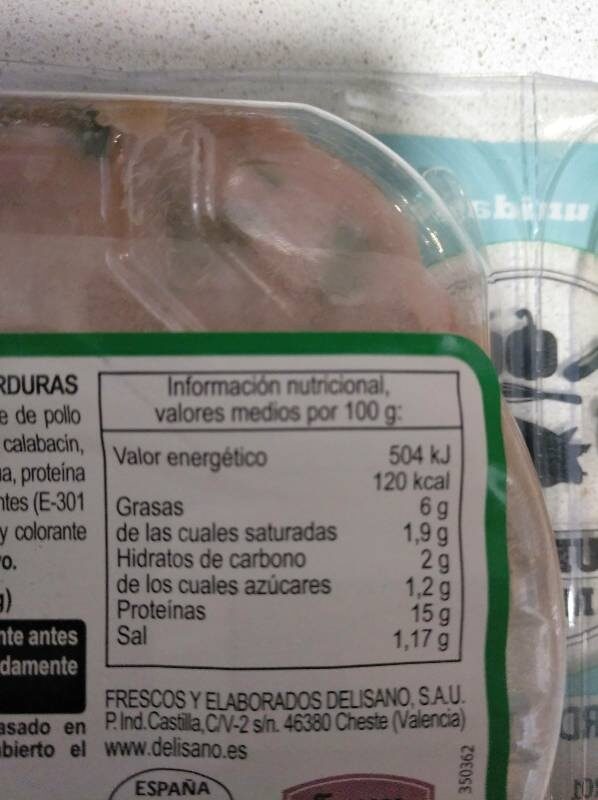 Hamburgesa de pollo-cerdo-verduras - Informació nutricional - es