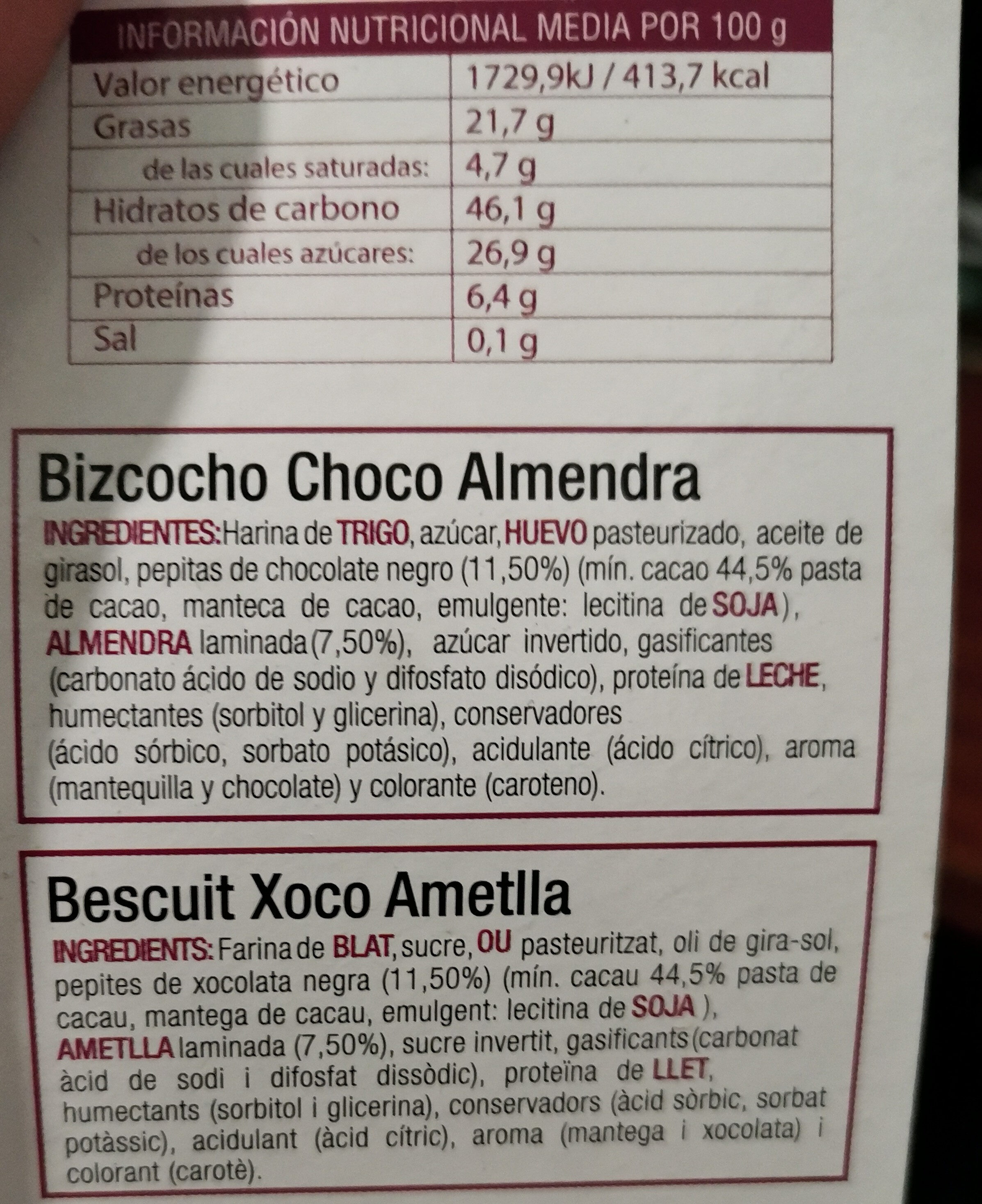 Bizcocho choco-almendera - Ingredients