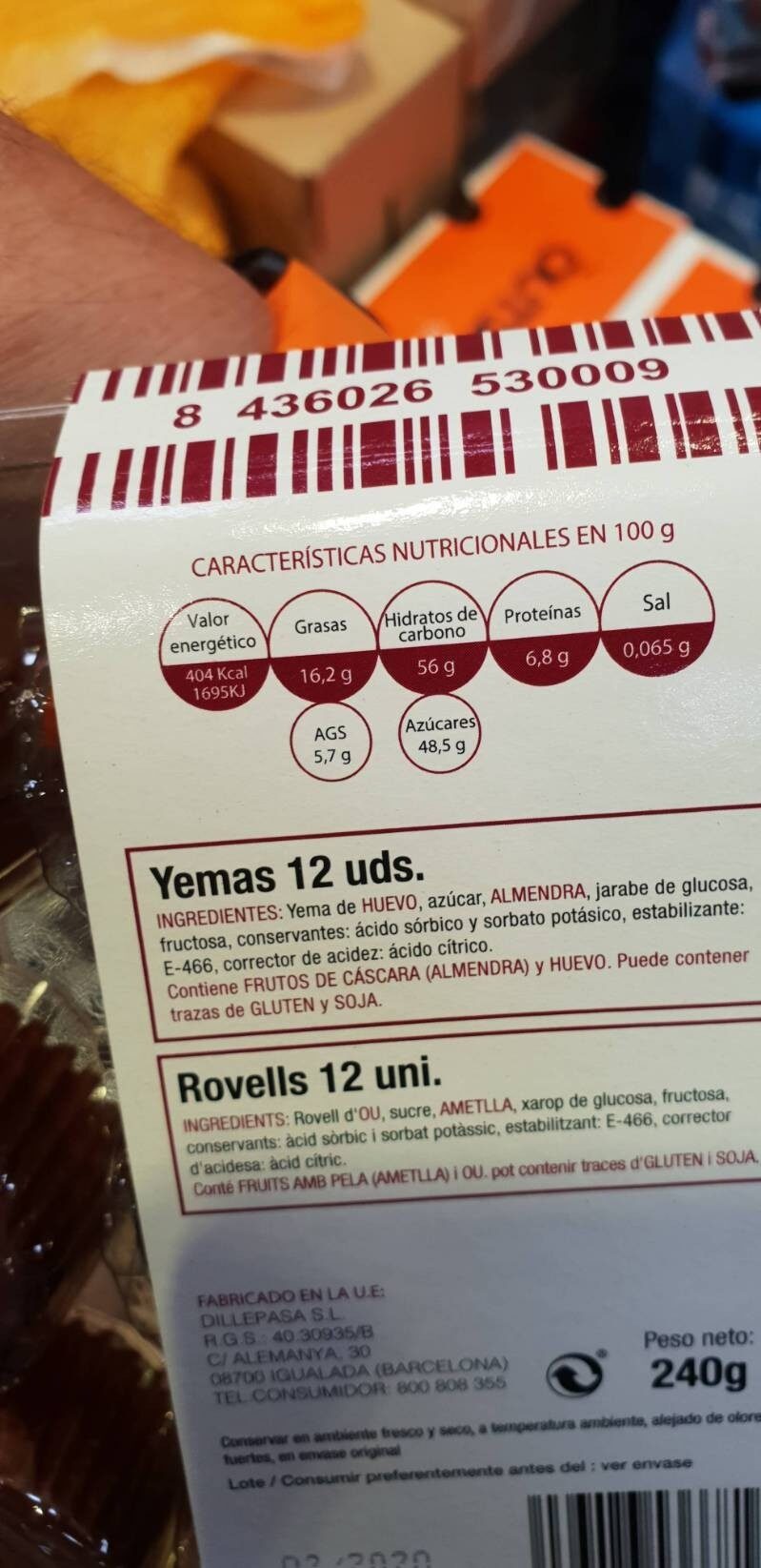 Yemas - Nutrition facts - es