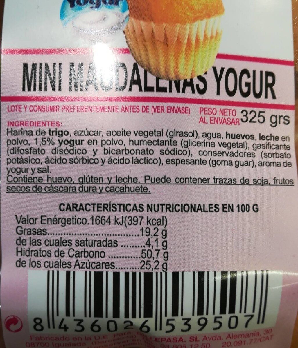 Mini magdalenas yogur - Nutrition facts - es