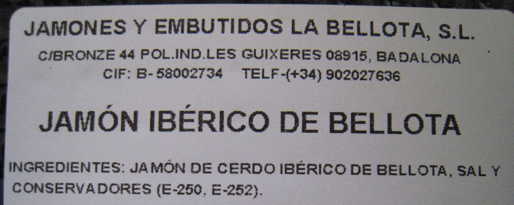 Jamón Ibérico 100 g de Bellota - Ingredients - es