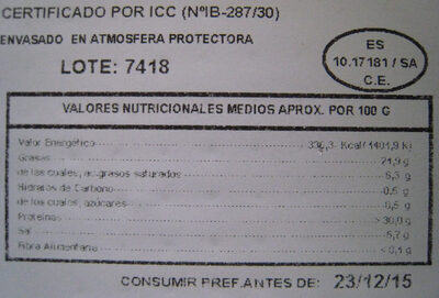 Jamón Ibérico 100 g de Bellota - Nutrition facts - es