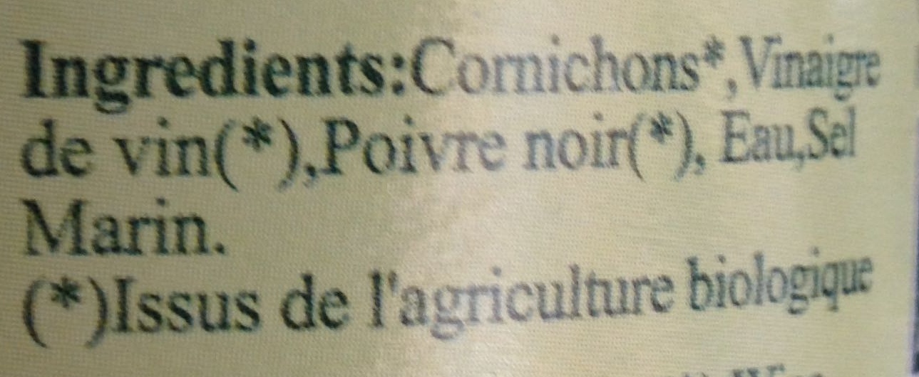 Cornichons - Ingrédients
