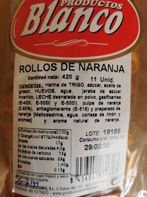 Rollos de naranja - Ingredients - es