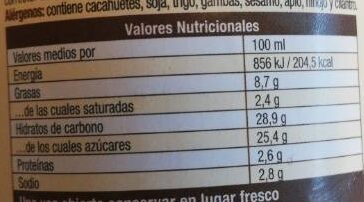 Salsa satay peanut botella 300 ml - Nutrition facts - es
