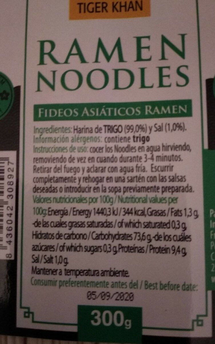Noodles ramen bolsa 300 g - Nutrition facts - fr