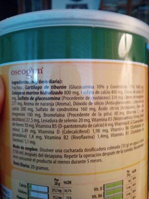 Oseogen - Ingredients - es