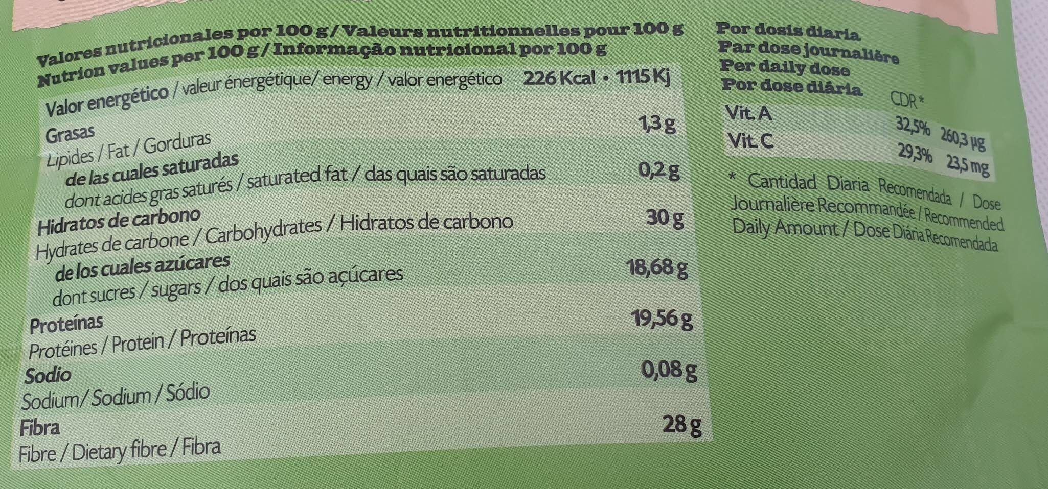 Hierba de trigo ecológica - Nutrition facts - fr