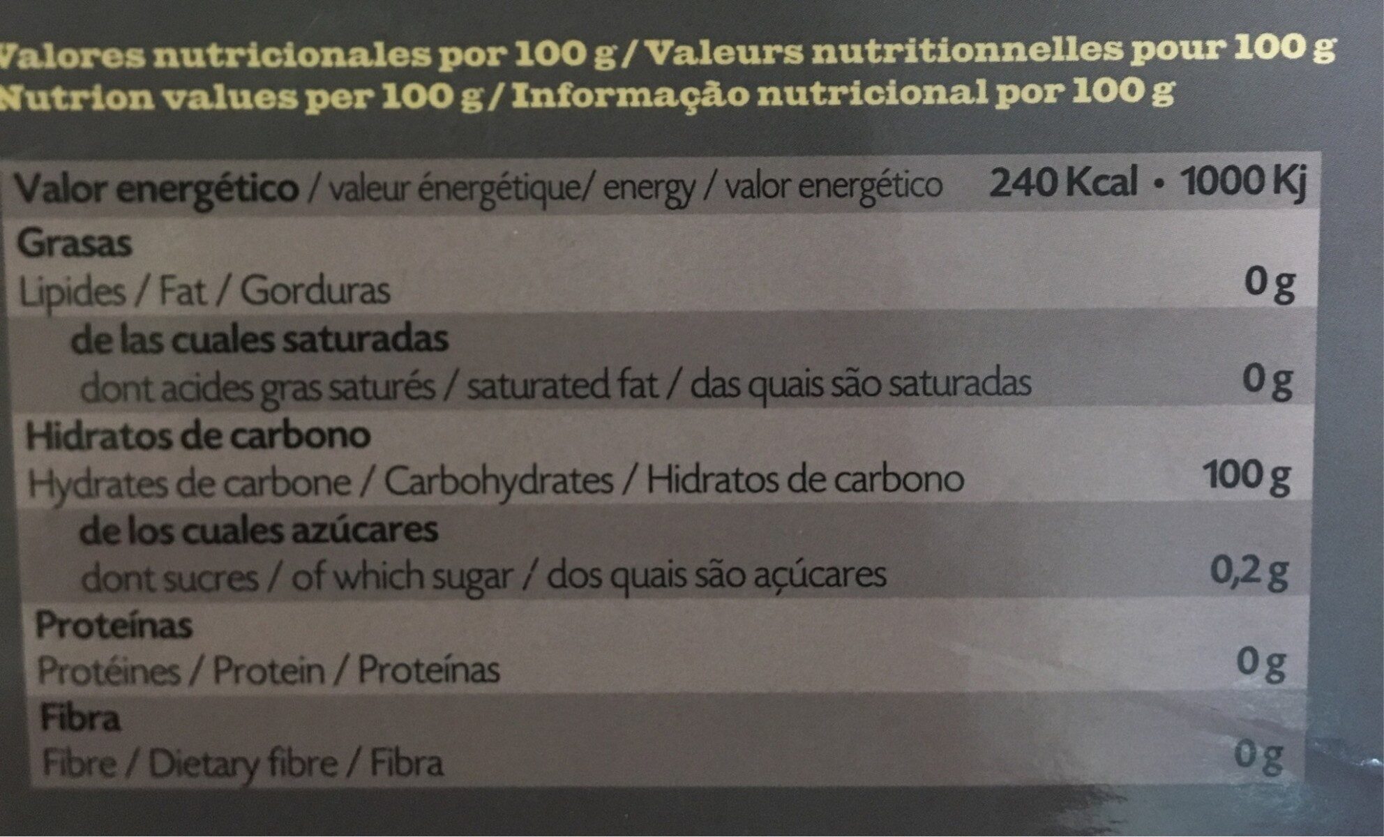 Azúcar de abedul ecológica individuales - Nutrition facts - fr