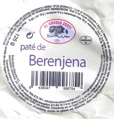 El abuelo justi Paté de Berenjenas - Ingredients - es