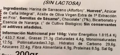 Pastas de sarraceno con chocolate - Tableau nutritionnel - es