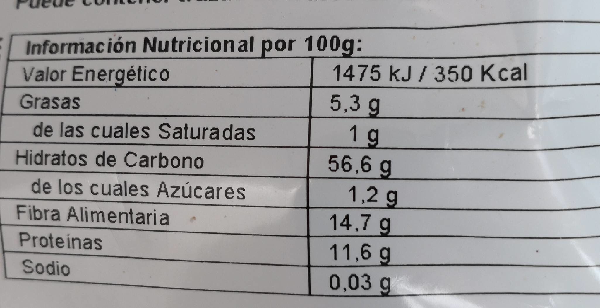 Copos de Avena Largos - Nutrition facts - es
