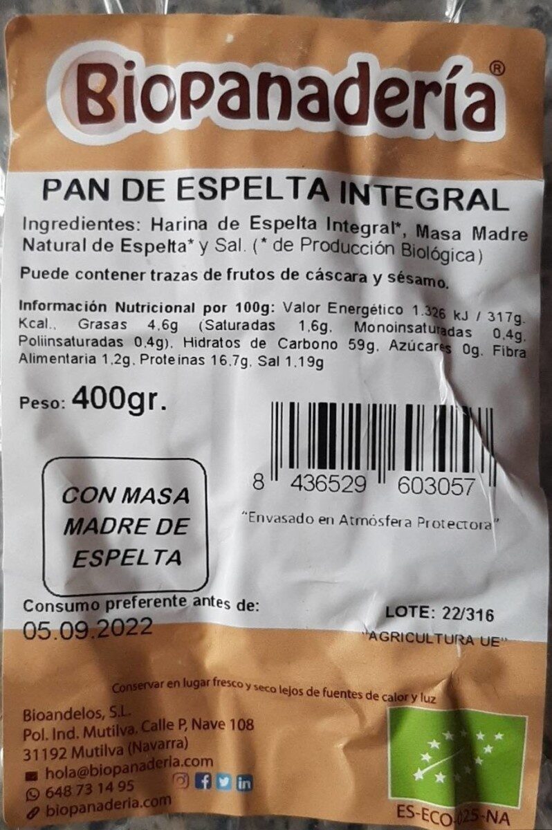 Pan de Espelta Integral - Producte - es