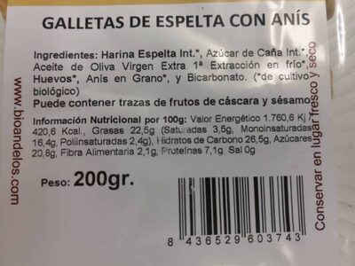 Galletas de Espelta con Anís - Voedingswaarden - es