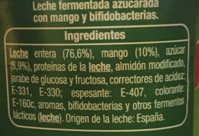 Yogurt Bifidus Mango - Ingrédients