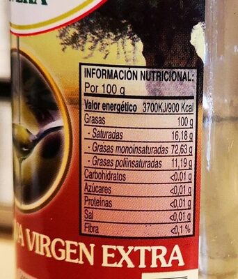 Aceite oliva Olvera - Información nutricional