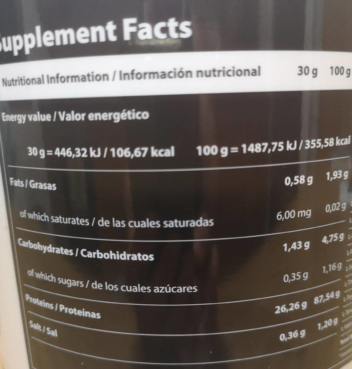 Isolate CFM Zero Vainilla - Nutrition facts - es