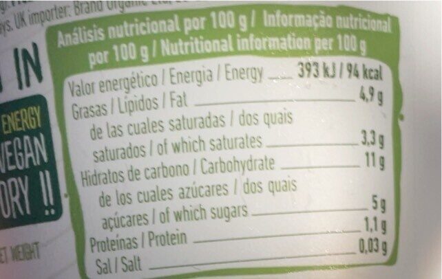Biogurt anacardo y coco - Informació nutricional - es