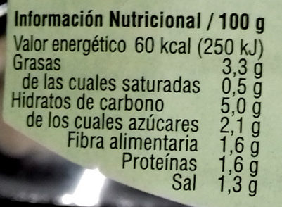 Coliflor con pimiento del piquillo y chía - Nutrition facts - es