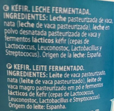 Kefir natural - Ingredients - es
