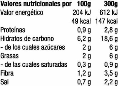 Crema de calabacines congelada - Información nutricional